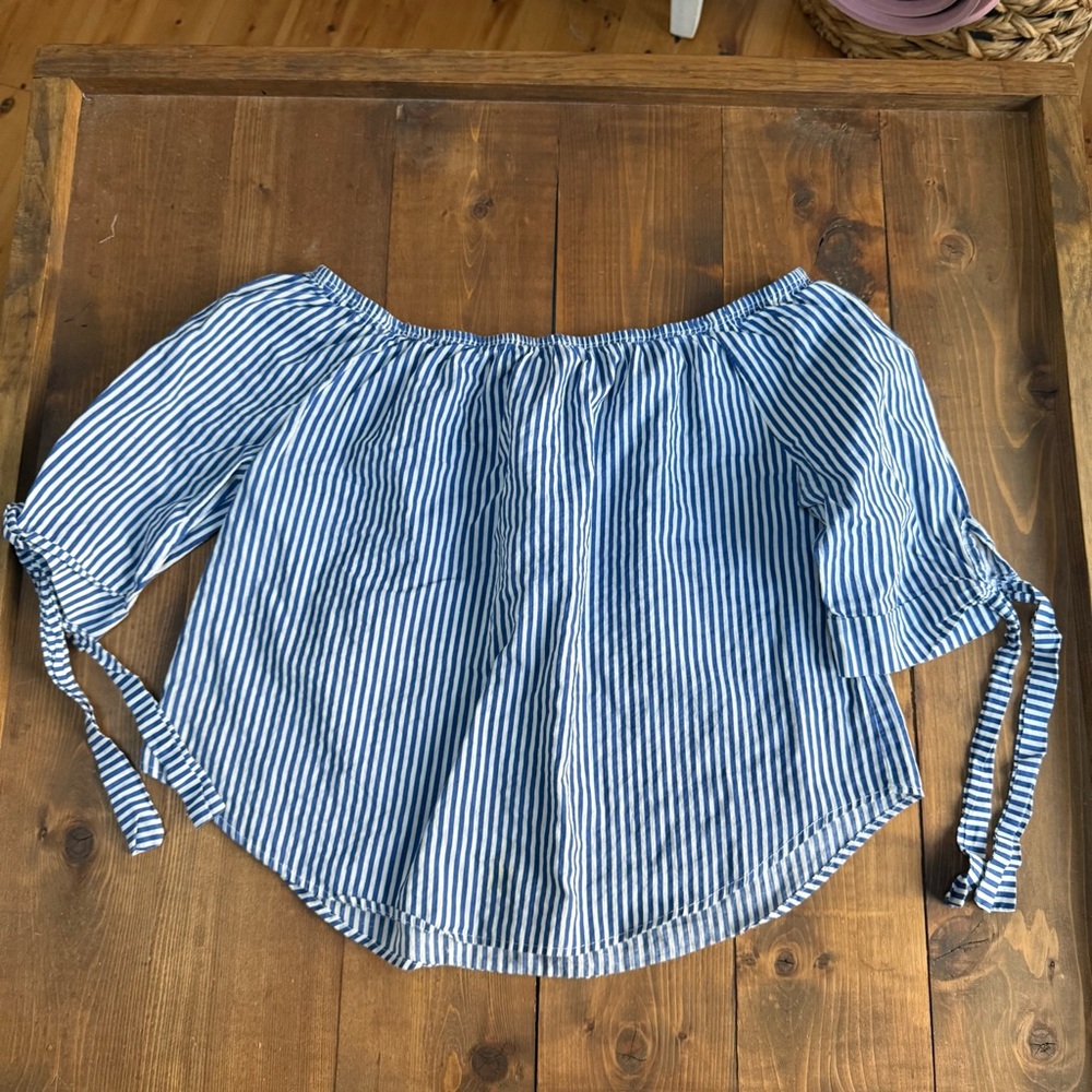 Live 4 Truth Blue Striped Off-Shoulder Blouse